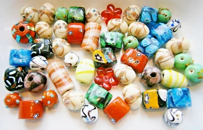 50 Large LUXURY WEDDING CAKE LAMPWORK GLASS BEADS Handmade MILLEFIORE Bumpy  B4 - Image 1 of 4