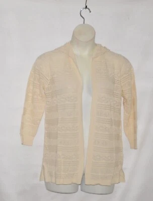 Joan Rivers 钩针连帽开衫带手链袖 S 码象牙白 — 第 1/2 张图片