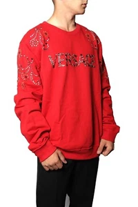 NWT Men's Versace Red Cotton Knitwear Sweatshirt Studded Embellished Logo IT 4XL - Picture 1 of 5