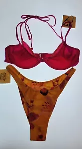 SAME Los Angeles Bikini Set 2pc Size L Bra Double Layer Top Bottom 90s Tropical - Picture 1 of 14