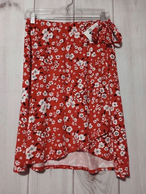 Falda Loveappella Damas Mediana Roja Floral Midi Pull On Cintura Foto 1 de 4