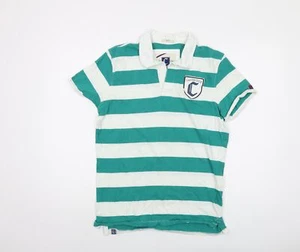 Pepe Jeans Mens Green Striped Cotton Polo Size S Collared Button - Cambridge - Picture 1 of 10