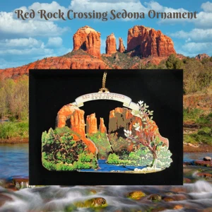 Sedona Arizona Ornament Brass Red Rock Crossing Personalize w Year Charm - Bild 1 von 10