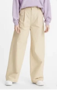 Pantaloni alti larghi Levis nuovi con etichette cachi beige chiaro marrone chiaro alto a pieghe 29 X 32 - Foto 1 di 14