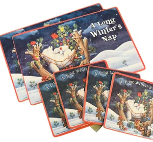 Vintage Set mit Untersetzern & Untersetzern "Polar Pals", Holz/Kork, nie benutzt! - Bild 1 von 6