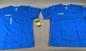 Lot of 2 Wonder Wink Womens V-Neck Scrub Top L Royal Blue Business Logo NEW - Picture 1 of 12