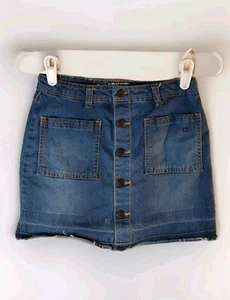 Cherokee Skirt Girls 8 Denim Stretch Raw Hem Button Front Adjustable Waist - Picture 1 of 12