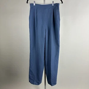 Vtg 80s Christian Dior Womens Blue Textured Pleated High Waist Dress Pants 12 - Picture 1 of 5