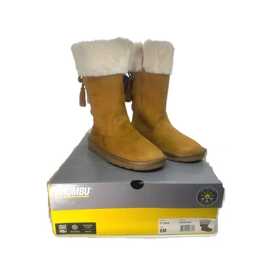 Khombu Mid-Calf Boots Chestnut Faux Fur Trim Lace Back Women’s Size 6M - Image 1 of 4