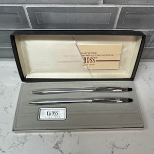 Vintage Cross Classic Chrome 3501 Ball Point Pen And Pencil Set ~ Works Great! - Picture 1 of 10