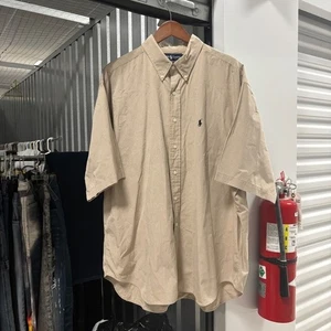 Ralph Lauren Blake XXL Short Sleeve Button Down Shirt Beige Plaid Mens - Picture 1 of 4