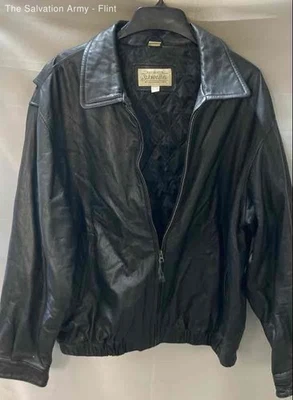 Chaqueta Bomber St John's Bay Para Hombres Cuero Negro Manga Larga Cremallera Completa Talla XL Foto 1 de 4