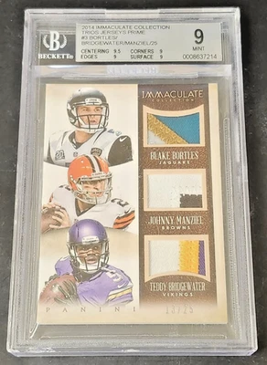 2014 Immaculate Johnny Manziel/Bridgewater/Bortles SP Triple Patch #13/25 BGS 9! - Image 1 of 3