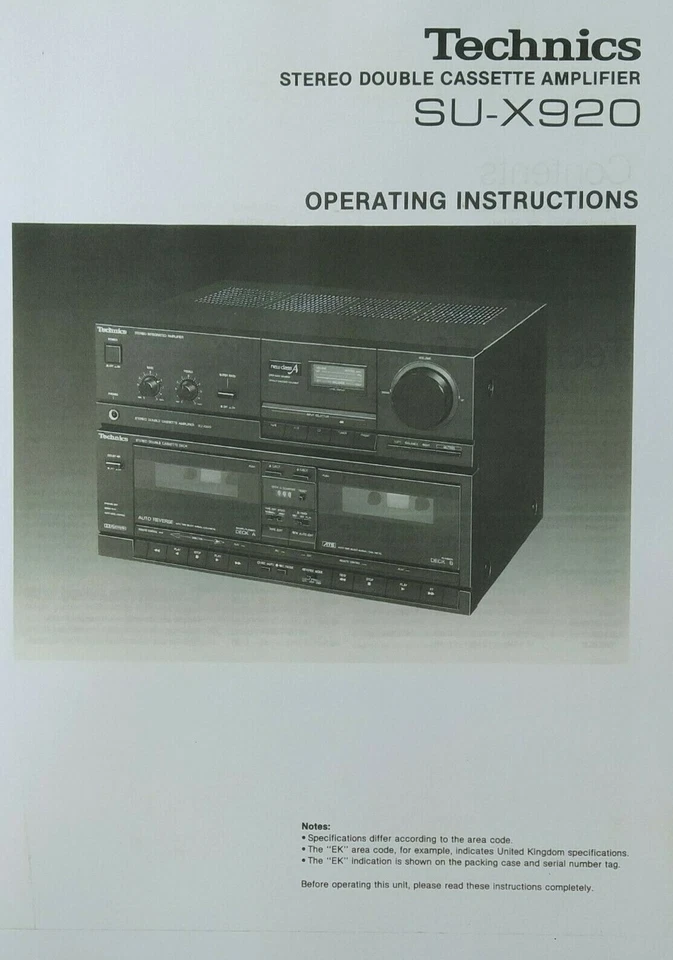 Technics SU-X920 - Cassette Amplifier  - Operating Instructions - USER MANUAL  - Image 1 of 1