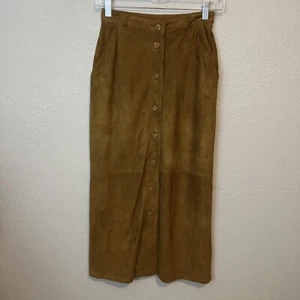 Vintage Kenneth Gordan braun Leder Wildleder Bleistift Maxirock mit Knöpfen Gr. 4 - Bild 1 von 10