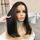 Short Ash Blonde Brown Highlight Wig Straight Bob Wig Lace Front Human Hair Wigs