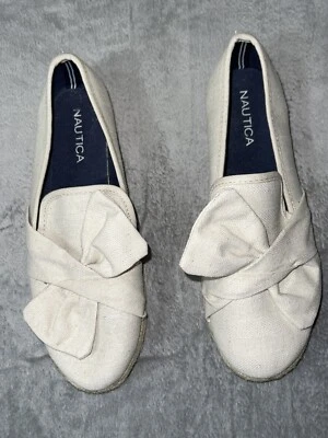 Nautica Casual Loafers Size 6.5 Beige Bow Flat Slip On Shoes - Image 1 of 4
