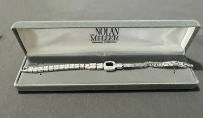 Pulsera NOLAN MILLER FAUX Zafiro Azul y Estrás Transparente, Eslabón, 7.25" Firmada Foto 1 de 4