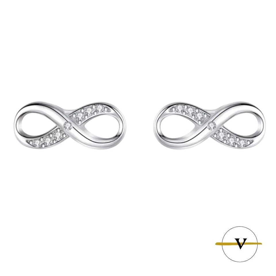 ORECCHINI DONNA ARGENTO 925 A FORMA DI INFINITO CON ZIRCONI COLORE DIAMANTE - Immagine 1 di 4