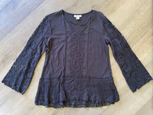 Style & Co Black Lace Accented Knit Long Sleeve Tunic Top-PM - Picture 1 of 6