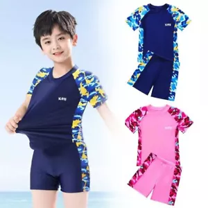 2PC Girls Boys Swimming Beach Swimsuit Kids Sunsafe Surf Top Short Suit Swimwear - Picture 1 of 10