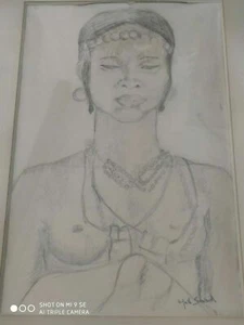 Drawing woman signed. Dessin femme signée Marthe SCHWENCK (1913) art deco nouvea - Imagen 1 de 11