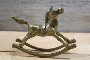 Vintage Small Brass Rocking Horse Nursery Decor Figurine Equestrian Statue 5.5in - Picture 1 of 5
