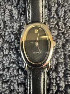 Pierre Cardin 4163WB Vintage Oval Woman Watch Silver Tone Black Band New Battery - Picture 1 of 4