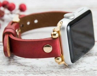 Red Thin 38 40 42 44mm iWatch Wrist Strap for Apple Watch 1 2 3 4 Handmade - Image 1 of 4