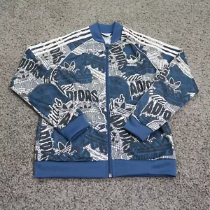 Adidas Jacket Boys Medium 11-12 Blue Wonder Steel Track Comic AOP Youth Full Zip - Picture 1 of 9