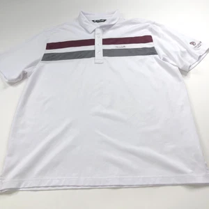 Travis Mathew XXL Golf SS Polyester Button Polo Striped Shirt White LOGO - Picture 1 of 9