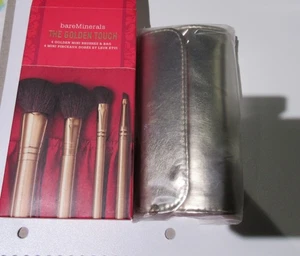 NEW Bare Minerals The Golden Touch ~ 4 MINI BRUSHES & Gold Pouch BAG - Picture 1 of 2