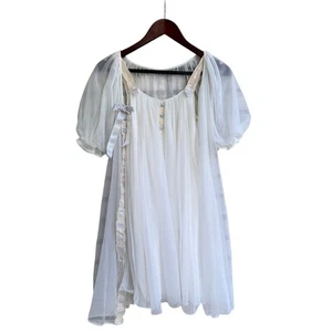 Conjunto de Camisón Bata Peignoir Blanco Transparente Años 60 Borde de Encaje Nylon Pequeño EE. UU. - Imagen 1 de 13