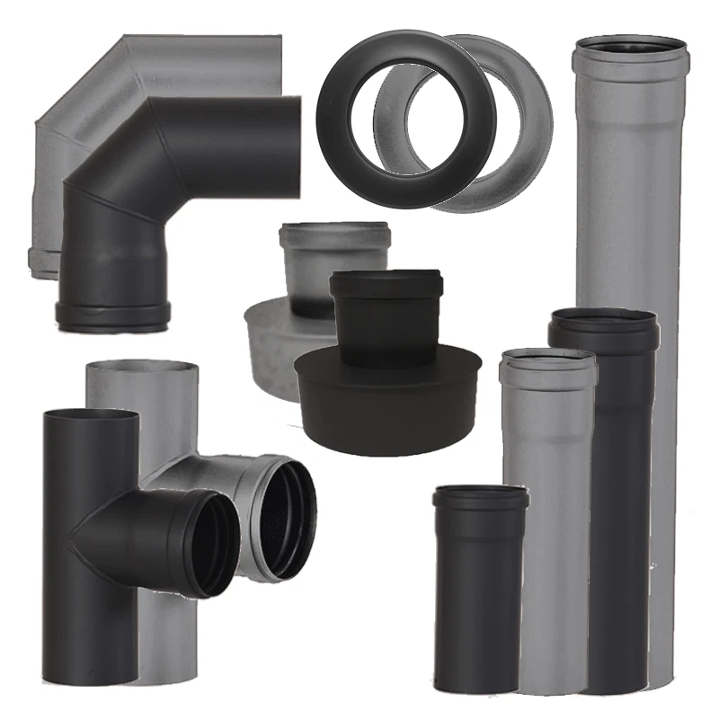 COLOR EMAJL Pelletrohr Rauchrohr Pellet Kamin Ofen Anschluss Rohr Bogen Erweiterung Ø 80 mm