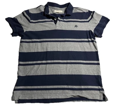 Aeropostale 条纹男式 SS Polo 衫海军蓝灰色 M 码免运费 — 第 1/3 张图片
