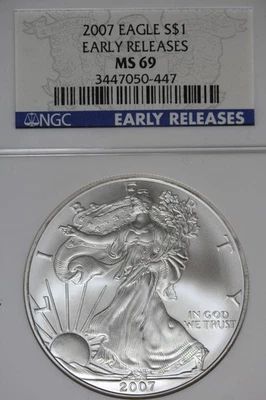 NGC MS69 2007 American Silver Eagle lanzamientos tempranos #B51073 Foto 1 de 2