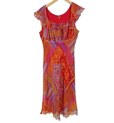 Vestido midi de hadas sangría vintage Y2K para mujer talla 14 lechera cuello cuadrado boho Foto 1 de 4