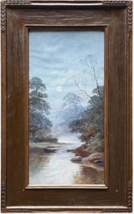 Antikes Aquarell von James Walter Gozzard Mondschein Flusslandschaft gerahmte Kunst - Bild 1 von 3