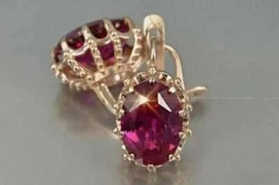 2Ct Lab Created Ruby Diamond Solitaire Dangle Earrings 14K Yellow Gold Plated - Image 1 of 4