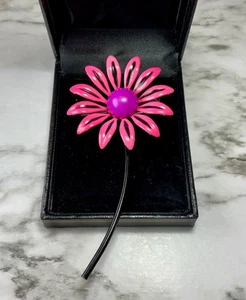 "Broche vintage retro años 60 grande esmalte rosa/púrpura flor margarita 3,75"" A3" - Imagen 1 de 6