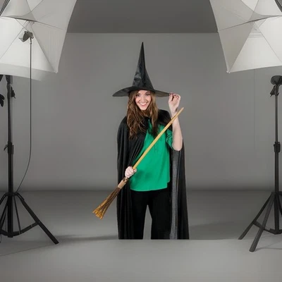 Sombrero de bruja básico negro de tela clásica ala con cable Halloween Foto 1 de 3