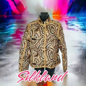 SilkLand Quilted Spring Light Weight Abstract Front Snap Jacket Size Large - Foto 1 di 10