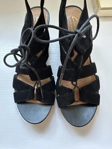 CLARKS ARTISAN Acina Chester Black Suede Lace Up Sandals Size 4D - Picture 1 of 7