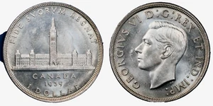 1939 $1 Canada Silver Dollar Coin ANACS MS63 George VI Royal Visit Commemorative - Picture 1 of 3