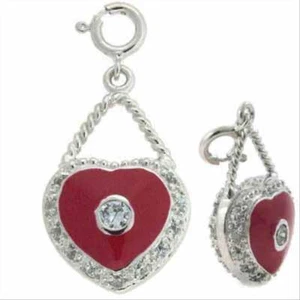 925 Silver CZ and Red Heart Pendant and Charm - Picture 1 of 1