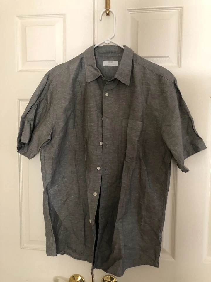 Camisa Uniqlo Talla L Gris Lino Algodón Hombre Foto 1 de 4
