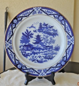 Antiguo Plato Pagoda Bambú Royal Worcester COBALTO Azul Blanco 10.5" Dorado - Imagen 1 de 7