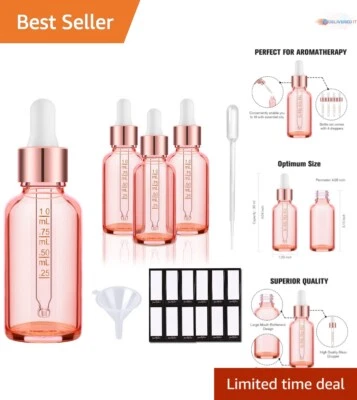 Botellas cuentagotas de vidrio rosa de 1 oz aptas para viajes para artículos esenciales hágalo usted mismo - listas para regalo Foto 1 de 4
