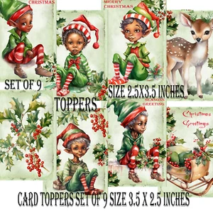 Tarjetas de Navidad Toppers Navidad Artesanía Elfos Negros Libro de recortes Etiquetas Navidad Elfos Etiquetas - Imagen 1 de 3