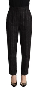 DOLCE & GABBANA Pants Tapered Black Striped High Waist Trouser IT38/US4/XS - Picture 1 of 7